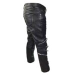 Black Zipper Cowhide Leather Biker Pant left side