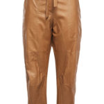 Cropped Belted Brown Leather Pant