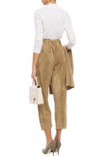 Cropped Suede Leather Straight-Leg Pants back