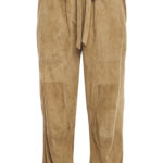 Cropped Suede Leather Straight-Leg Pants