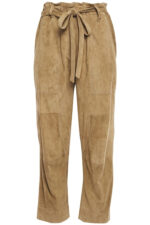 Cropped Suede Leather Straight-Leg Pants