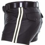 Men Real Leather Black with White Strips Shorts side