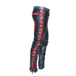 Mens Leather biker pant side front laces up contrast side