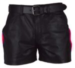 Mens Black with Red Strips Leather Shorts