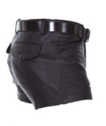 Mens real sheep soft black leather shorts