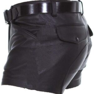 Mens Real Sheep Leather Soft Black Shorts Side