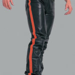 Red Strip Real Leather Biker Pant