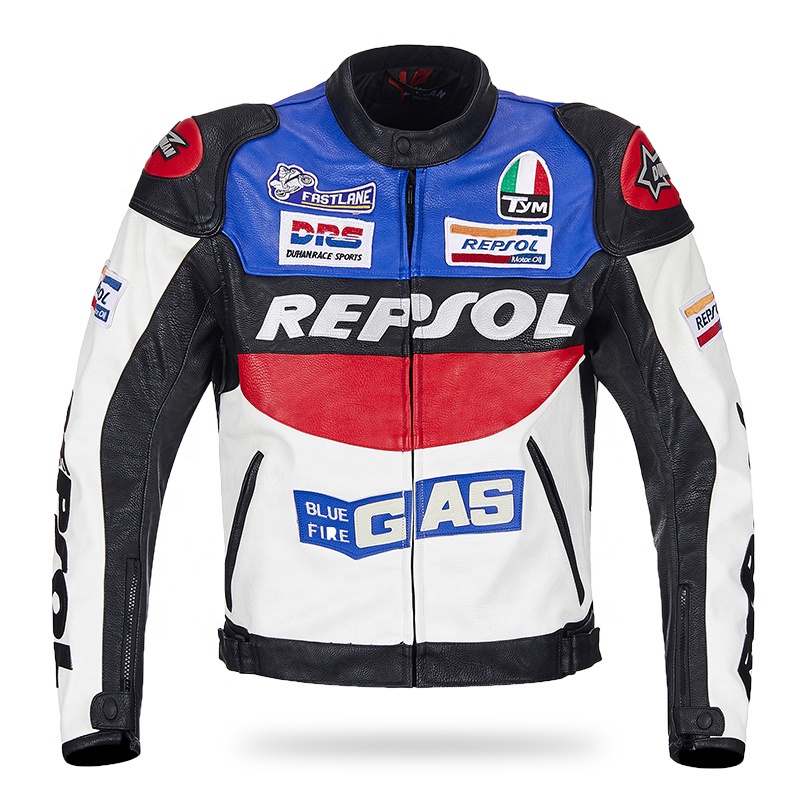 Repsol Duhan Blue And White Leather Motorcycle Jacket - Maker of