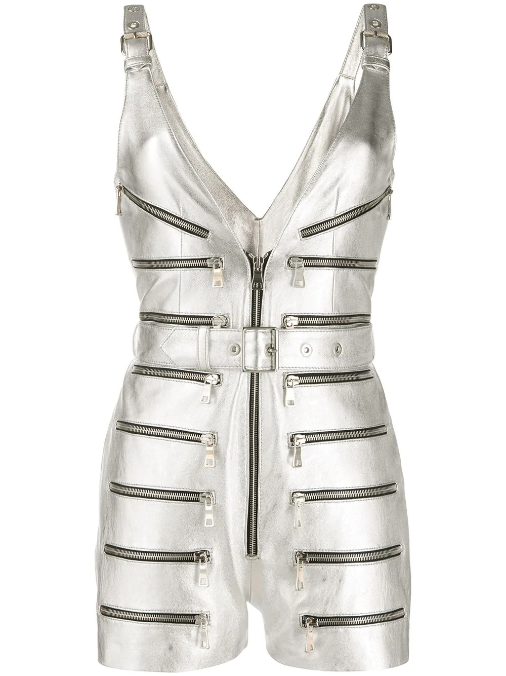 Playsuit with Voluminous Sleeves and Neon-Silver Belt