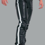 White Strip Real Leather Biker Pant