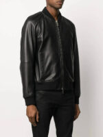 zipped-bomber-black-leather-jacket-right-side