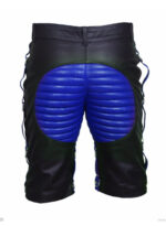 Black Blue Zip Lace Up Leather Shorts for men