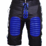 Black Blue Zip Lace Up Leather Shorts
