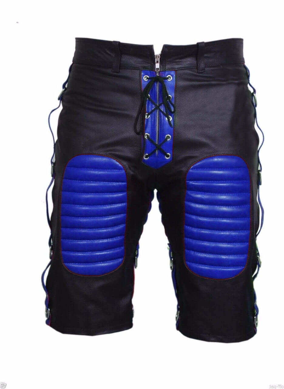 Black Blue Zip Lace Up Leather Shorts Black Blue Zip Lace Up Leather Shorts