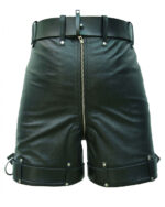 Black Leather Zip Locking Shorts back
