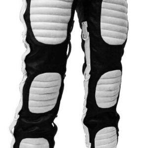 Black White Heavy Duty Lace Up Leather Pant