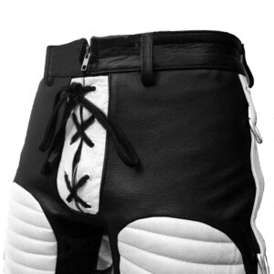 Black White Heavy Duty Lace Up Leather Pant
