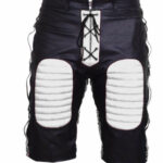 Black White Zip Up with Laces Leather Shorts