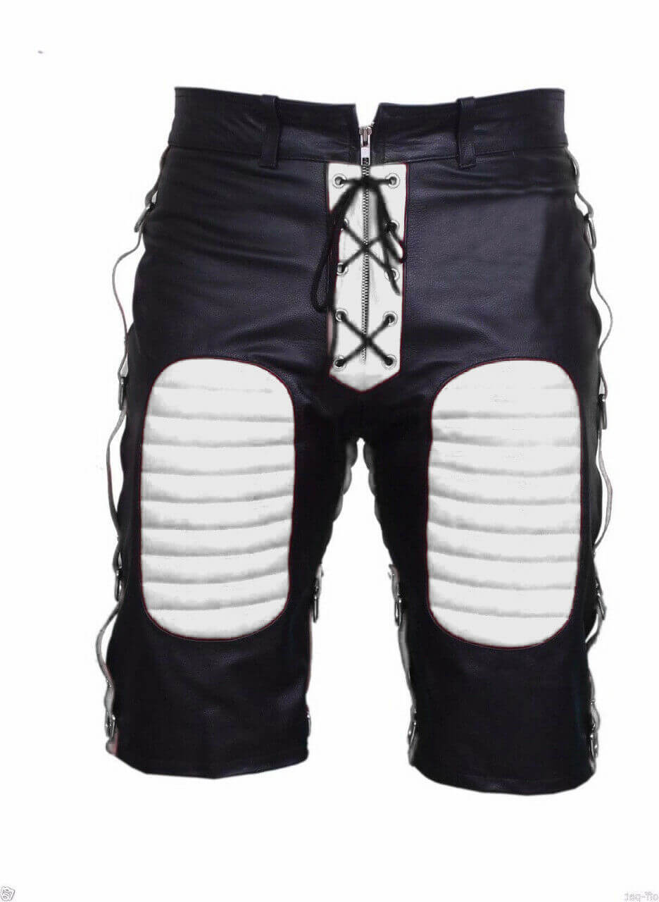 Black White Zip Up with Laces Leather Shorts Black White Zip Up with Laces Leather Shorts