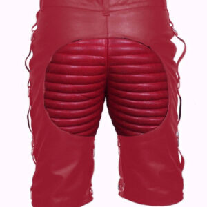 Red Zip Lace Up Leather Shorts for men