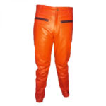 Men Contrast Panels Orange Leather Biker Pant
