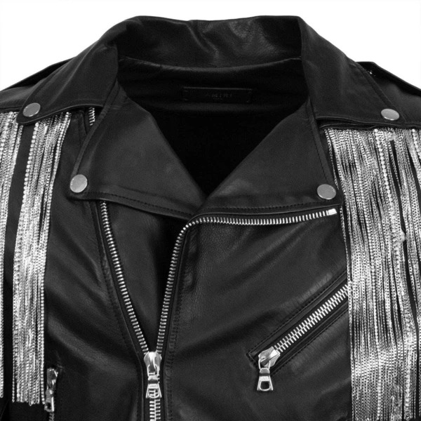 Leather Chain Fringe Biker Jacket In Black - Maker of Jacket
