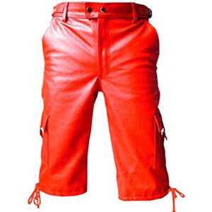 Red Leather Combat Cargo Shorts