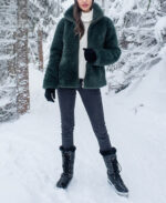 Green Faux Fur Zipper Jacket