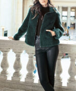 Green Faux Fur Zipper Jacket