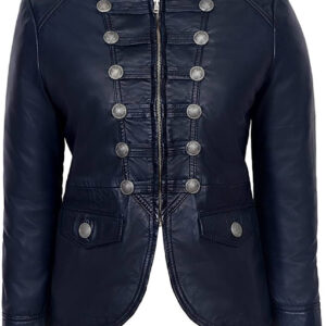 Blue Victory Military Parade Style Real Leather Jacket