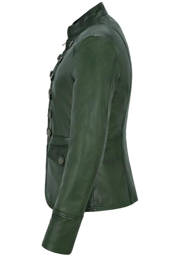 Green Victory Military Parade Style Real Leather Jacket