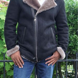 Men’s Black Fur Shearling Biker Jacket