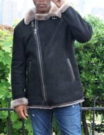 Men’s Black Fur Shearling Biker Jacket