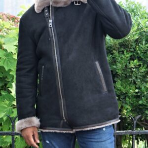 Men’s Black Fur Shearling Biker Jacket