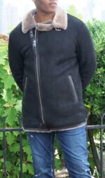 Men’s Black Fur Shearling Biker Jacket