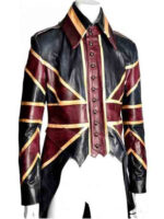 UK Flag Luxury Leather Tail Coat Men's Jacket