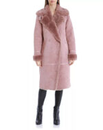 Rose Taupe Double-Breasted Faux Shearling Coat