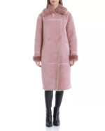 Rose Taupe Double-Breasted Faux Shearling Coat