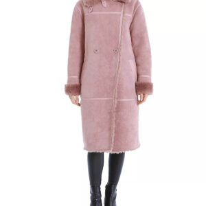 Rose Taupe Double-Breasted Faux Shearling Coat