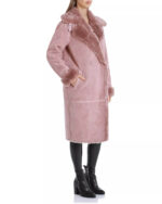 Rose Taupe Double-Breasted Faux Shearling Coat