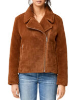 Sherpa Jacket With Moto Collar In Cinnamon