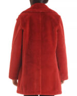 Faux Rabbit Fur Pea Coat In Red