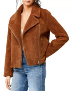 Sherpa Jacket With Moto Collar In Cinnamon