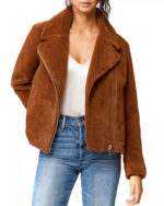 Sherpa Jacket With Moto Collar In CinnamonSherpa Jacket With Moto Collar In Cinnamon