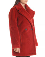 Faux Rabbit Fur Pea Coat In Red