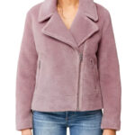 Sherpa Jacket with Moto Collar In Rose
