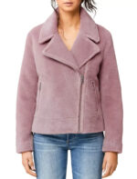 Sherpa Jacket with Moto Collar In Rose