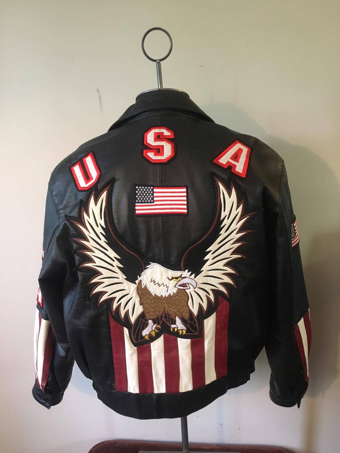 Eagle USA Flag Vintage Leather Jacket Maker of Jacket