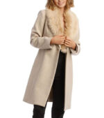 Youth Fashion Oatmeal Faux Fur Collar Coat