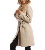 Youth Fashion Oatmeal Faux Fur Collar Coat